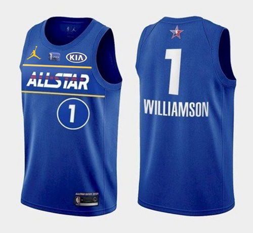 Men's 2021 All-Star #1 Zion Williamson Blue NBA Eastern Conference Stitched Jersey